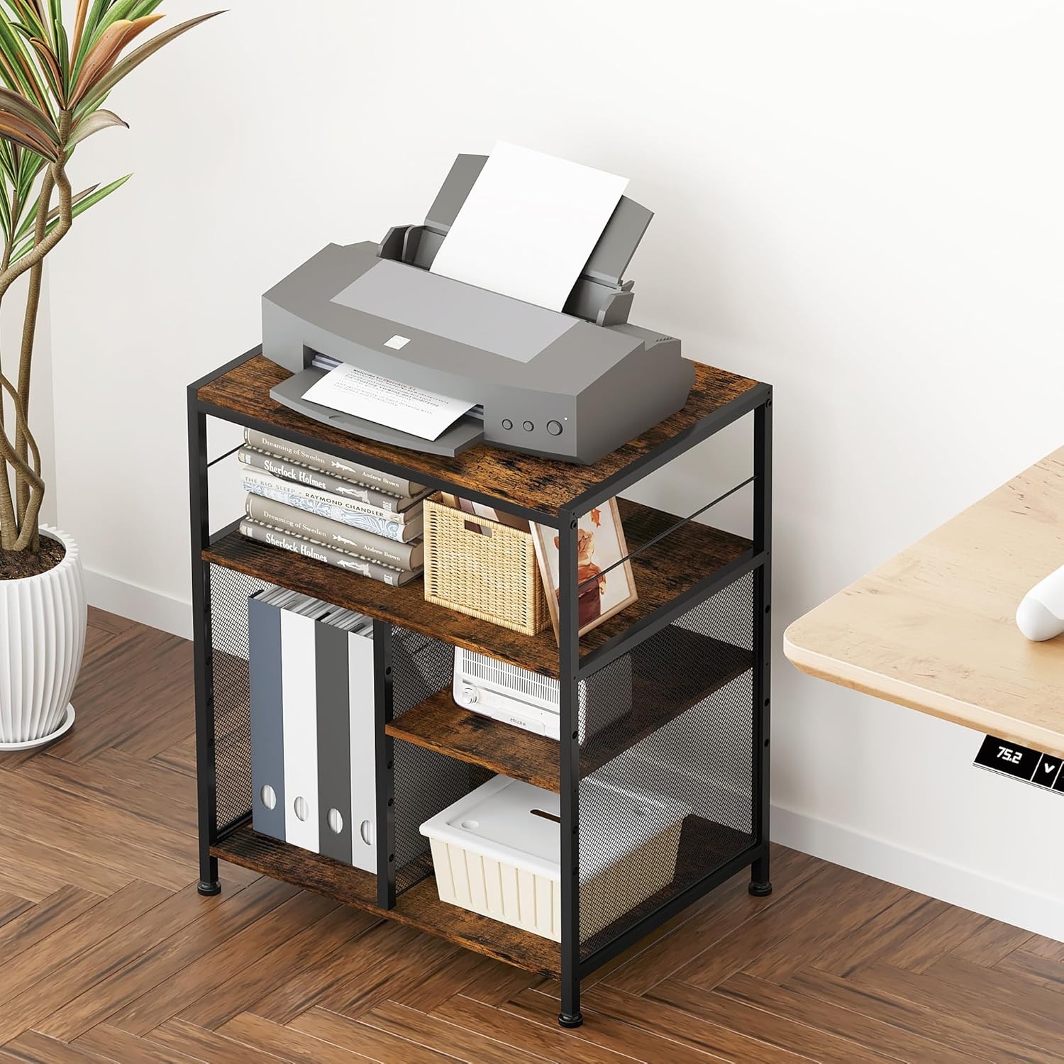 TQVAI Printerstandaard met 4 Opbergplanken - Ruimtebesparend & Organisatie (34% Korting!)