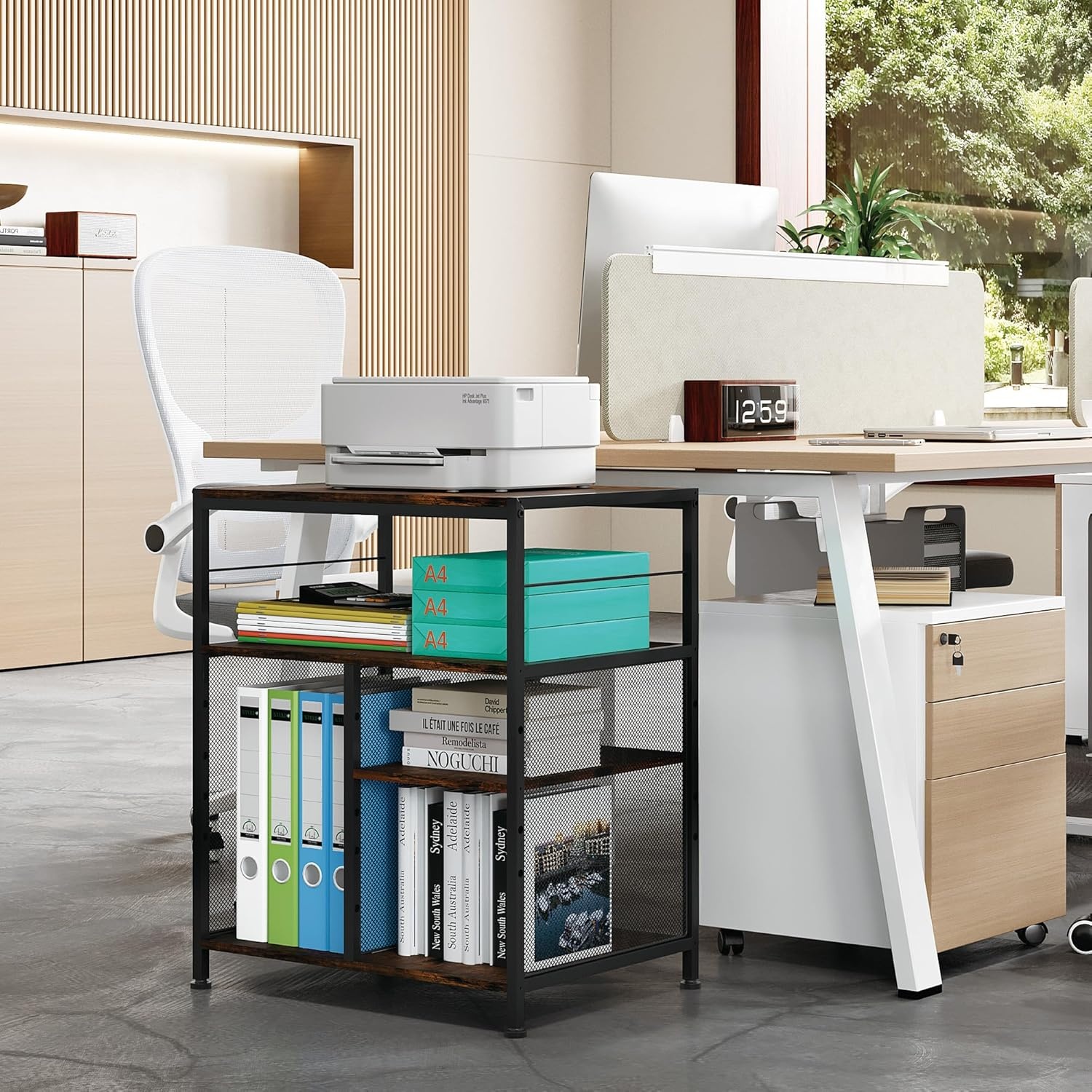 TQVAI Printerstandaard met 4 Opbergplanken - Ruimtebesparend & Organisatie (34% Korting!)
