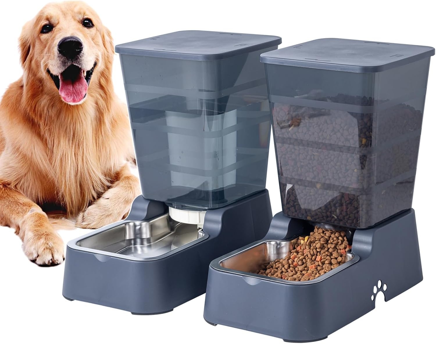 5L Honden- & Kattenvoeder & Waterdispenser Set - Donkergrijs - 33% Korting