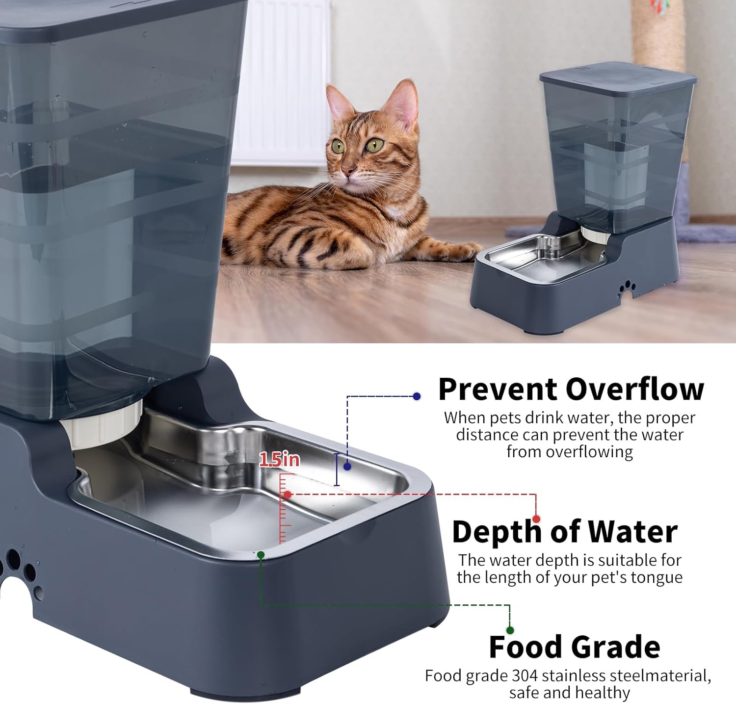 5L Honden- & Kattenvoeder & Waterdispenser Set - Donkergrijs - 33% Korting
