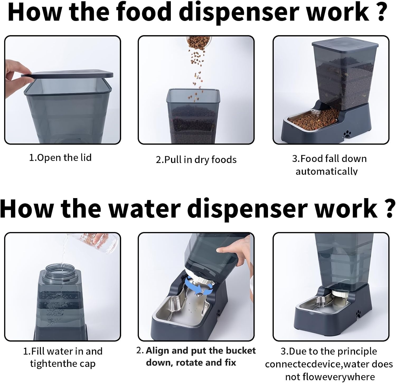 5L Honden- & Kattenvoeder & Waterdispenser Set - Donkergrijs - 33% Korting