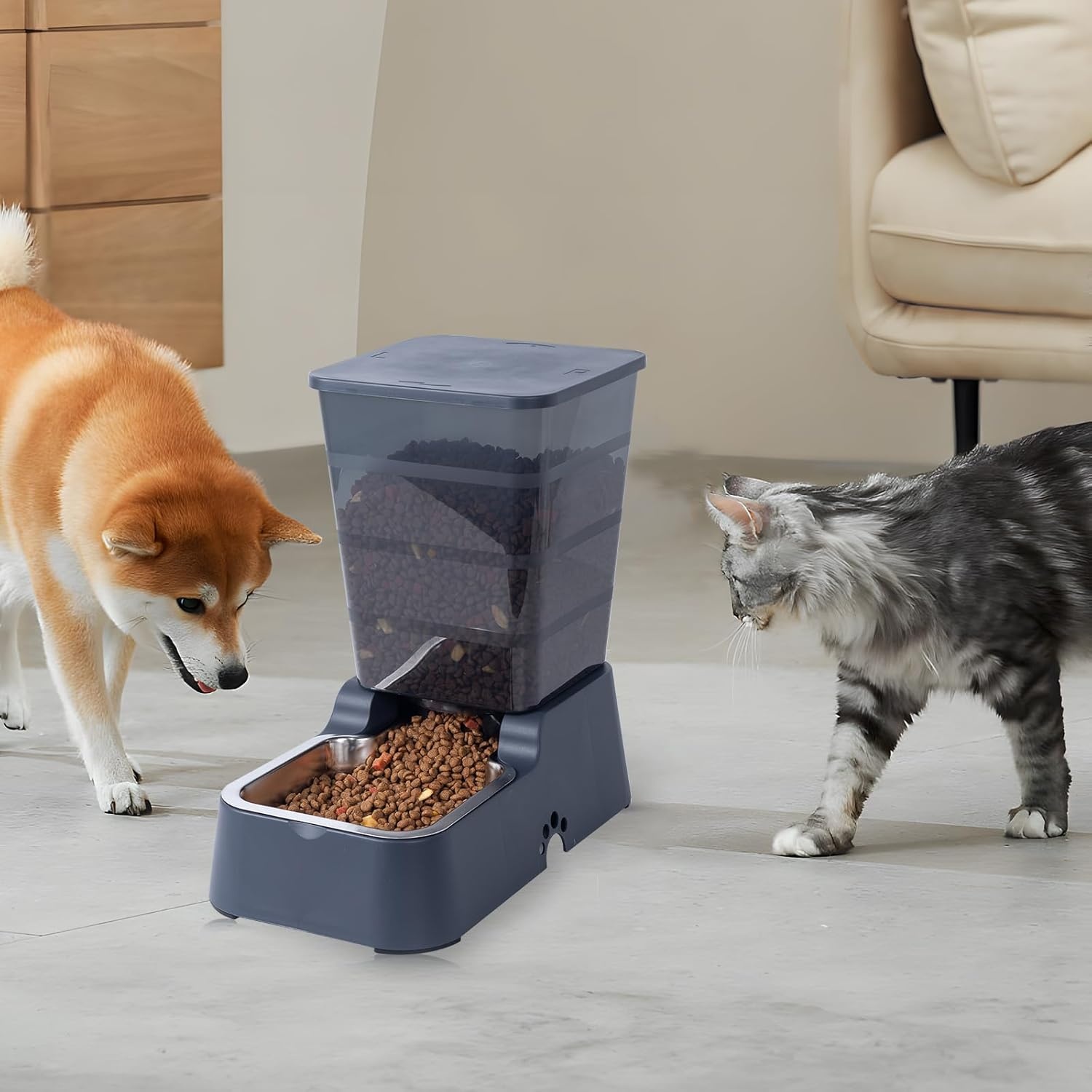 5L Honden- & Kattenvoeder & Waterdispenser Set - Donkergrijs - 33% Korting