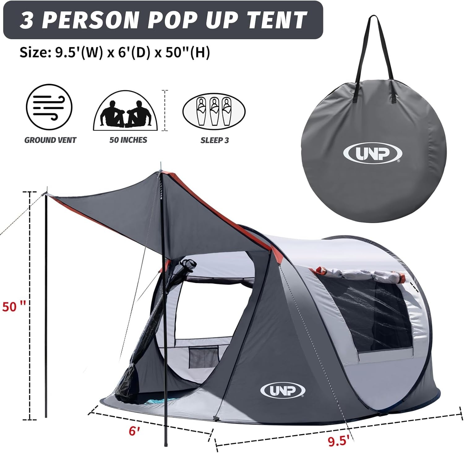 Pop-up Tent 3 Pers. - 34% Korting - Direct Opzetbaar