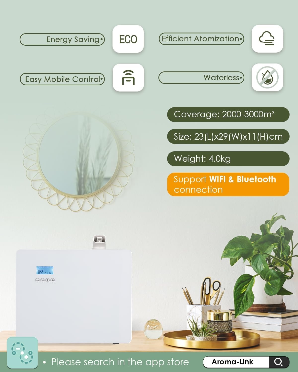 Mxmoonant Geur Diffuser - Wandmontage, 1000ml, App-Bediening, 55% Korting