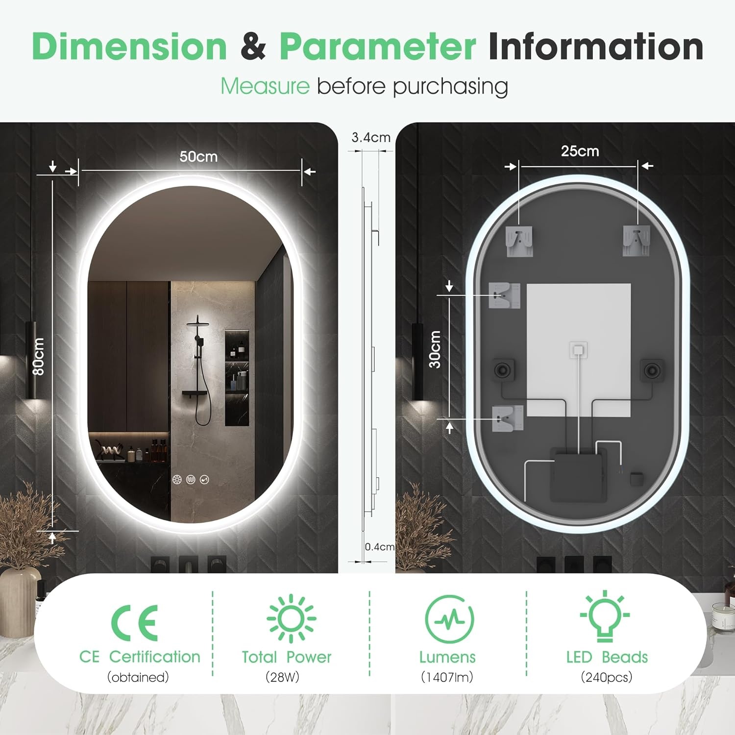 S'bagno Badkamerspiegel 50x80cm Verlichting & Bluetooth - 30% Korting
