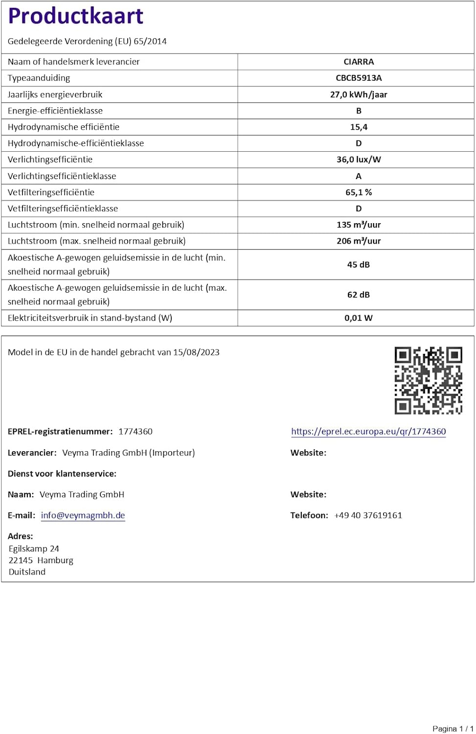 CIARRA Afzuigkap 52cm Zwart - 34% Korting!