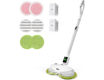 OGORI Elektrische dweil, vloerwisser, elektrisch, draadloos, met sproeifunctie, accu, dweil, polijstmachine + 2 batterijen, 400 ml watertank, led-verlichting, dubbele rotatiemop voor dweilen en