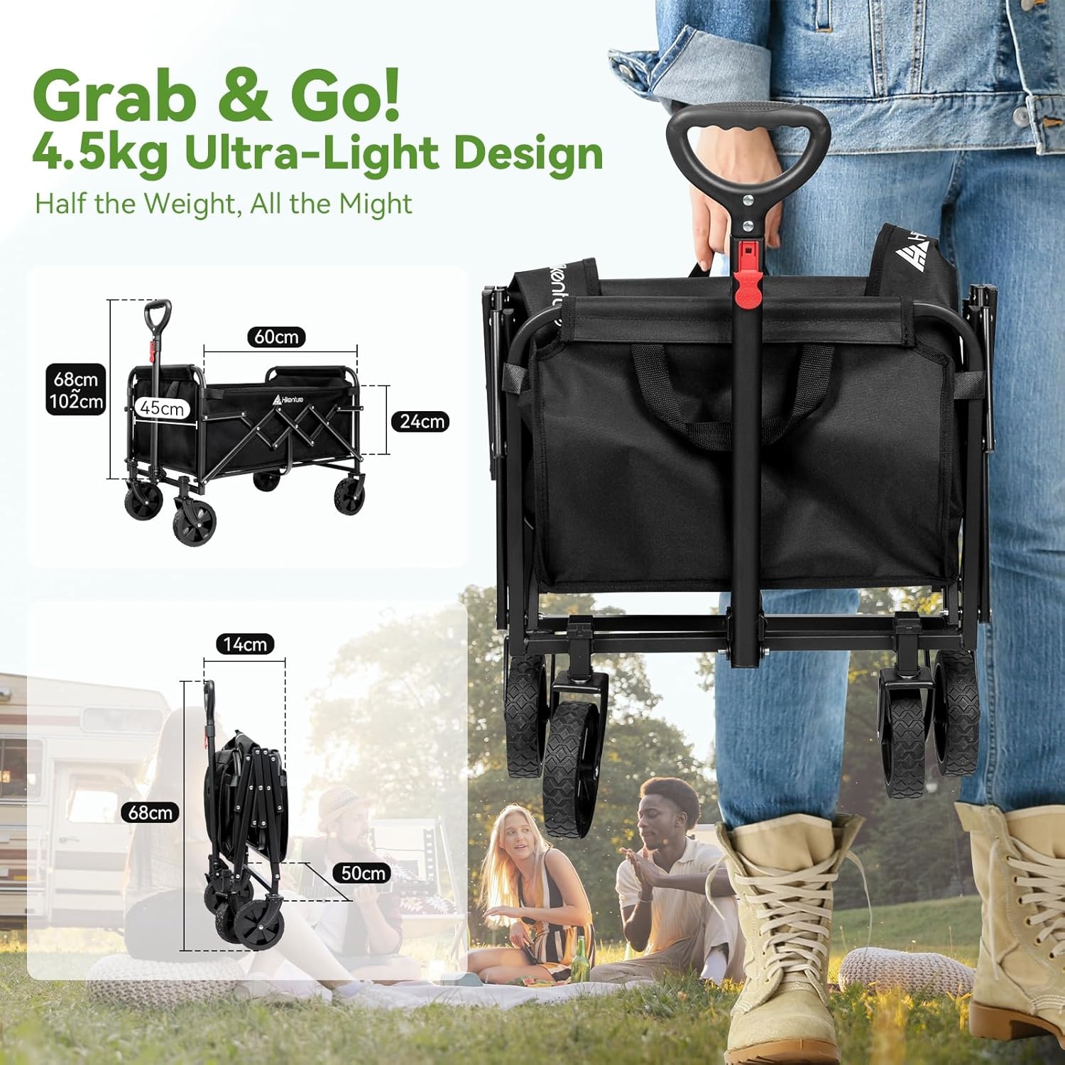 HIKENTURE Opvouwbare Trolley - 65L, 100kg - 59% Korting