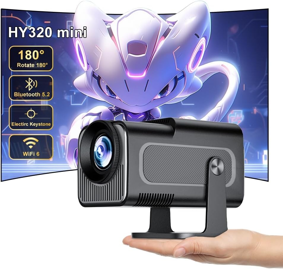 【HY320 Mini】Beamer,Full HD,ondersteunt 4K,Android beamer,outdoor mobiele telefoon,draagbare thuisbioscoop,mini-projector,wifi, bluetooth 1080p,180 graden draaibaar,draagbare beamerdeken met