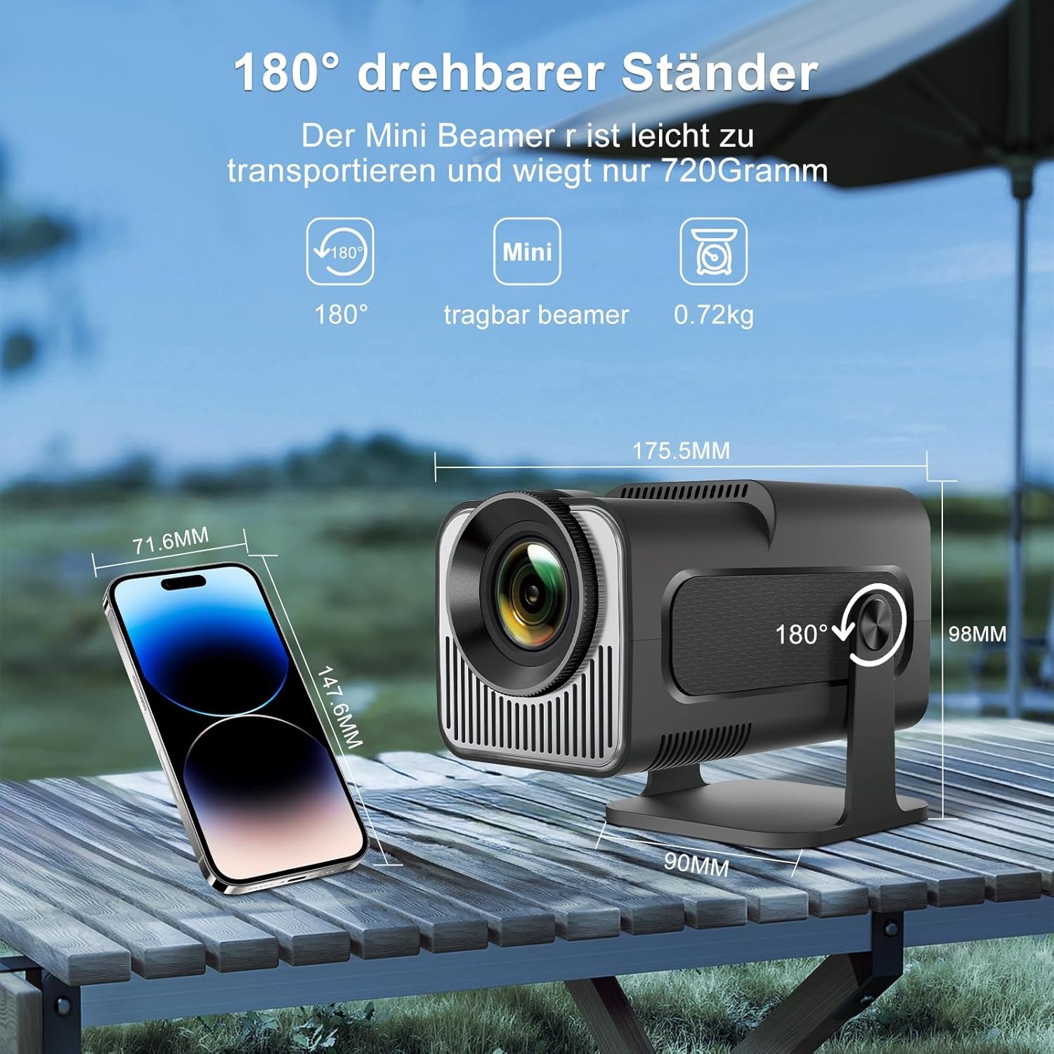 【HY320 Mini】Beamer,Full HD,ondersteunt 4K,Android beamer,outdoor mobiele telefoon,draagbare thuisbioscoop,mini-projector,wifi, bluetooth 1080p,180 graden draaibaar,draagbare beamerdeken met