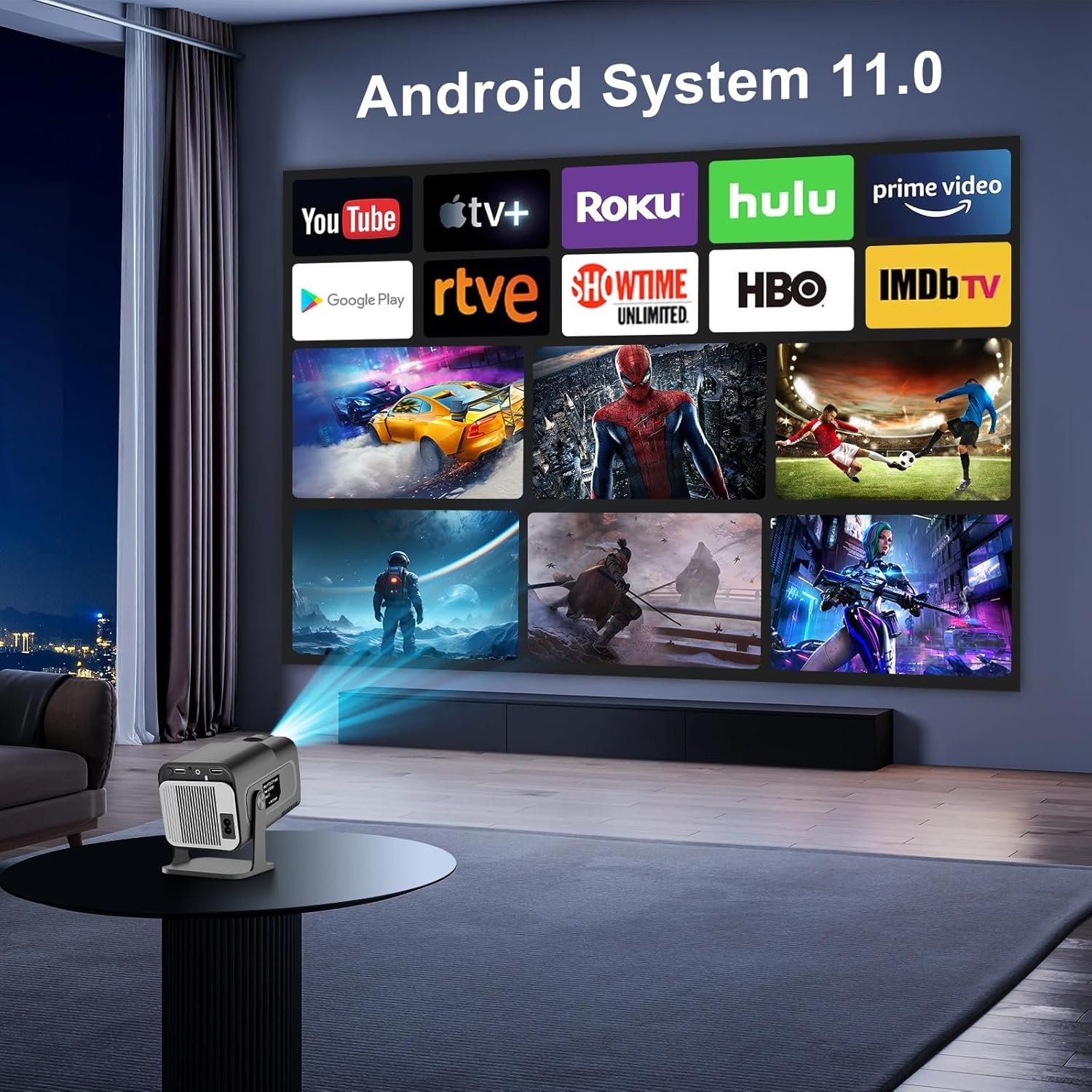 【HY320 Mini】Beamer,Full HD,ondersteunt 4K,Android beamer,outdoor mobiele telefoon,draagbare thuisbioscoop,mini-projector,wifi, bluetooth 1080p,180 graden draaibaar,draagbare beamerdeken met