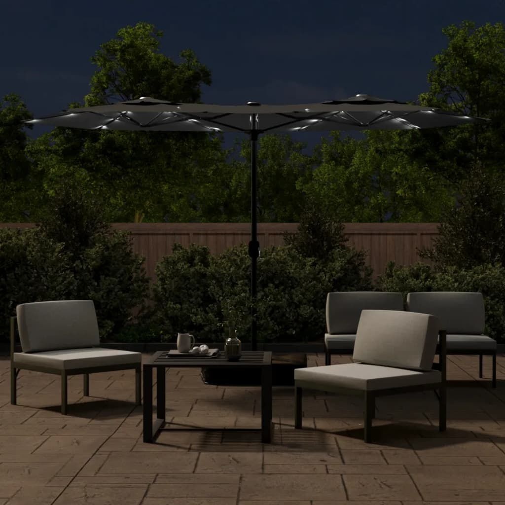 vidaXL Parasol dubbel dak met LED's 316x240 cm antracietkleurig