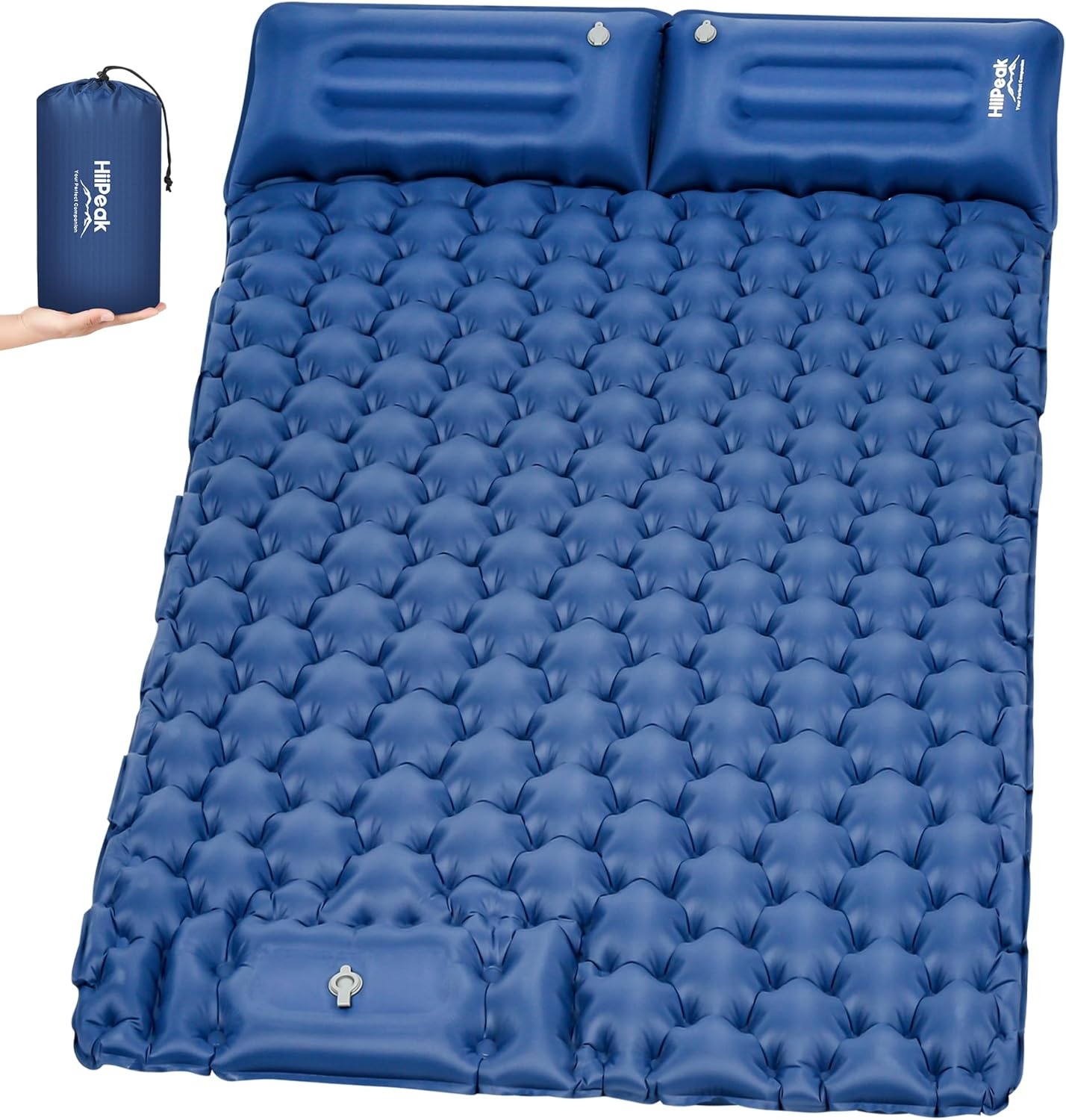 HiiPeak Zelfopblazende slaapmat voor 2 personen, 120 x 200 cm, luchtmatras, camping, dubbele isolerende campingmat voor tent, ultralicht, met hoofdkussen