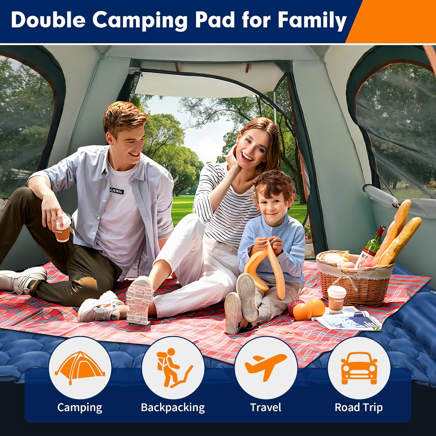 HiiPeak Zelfopblazende slaapmat voor 2 personen, 120 x 200 cm, luchtmatras, camping, dubbele isolerende campingmat voor tent, ultralicht, met hoofdkussen