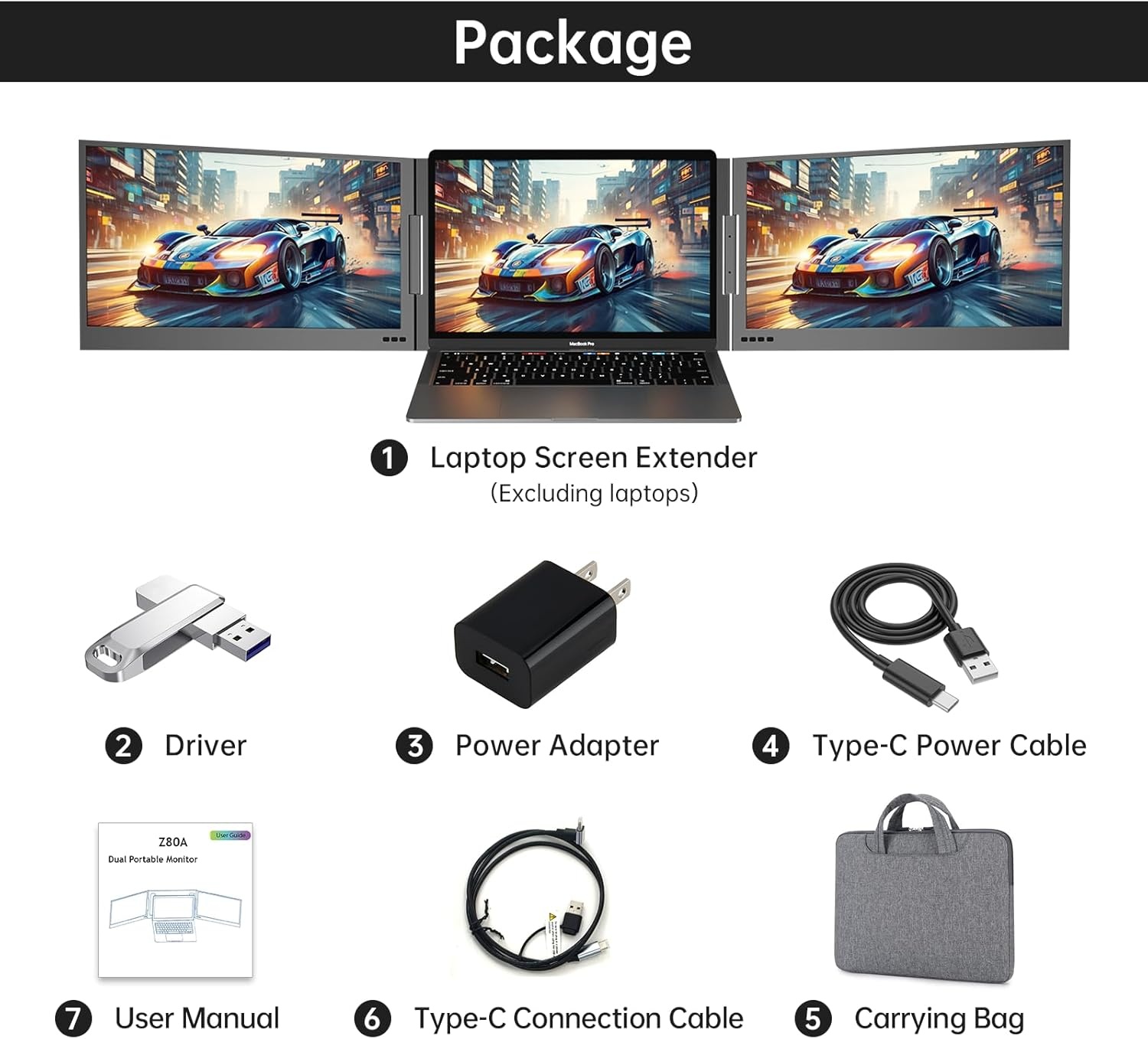 MT-VIKI 15.6'' drievoudige laptop schermverlenger FHD 1080P IPS draagbare Laptop Screen Extender voor 11''-16'' laptops compatibel met Mac/Android/Win ondersteunt 360° rotatie