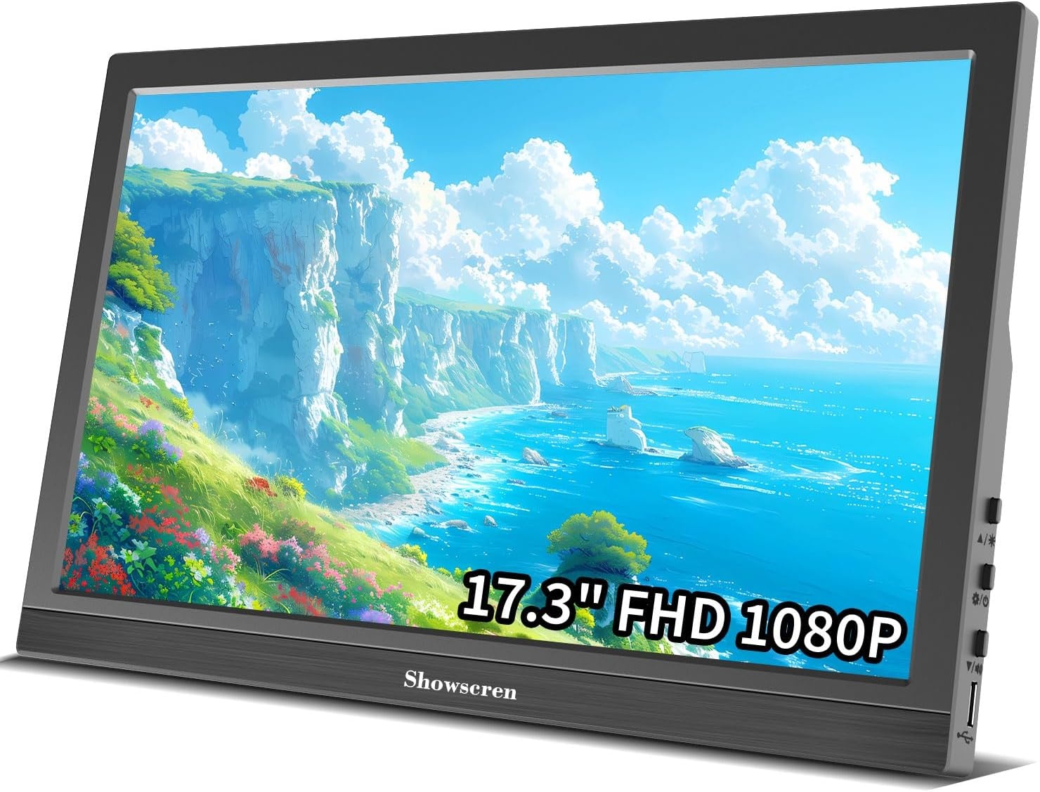 Draagbare monitor 17,3 inch, 1920 x 1080p, 60 Hz, 99% sRGB, HDMI USB-C draagbare monitor, uitgebreid computerscherm met luidspreker, compatibel met telefoon, laptop, Raspberry Pi, Xbox, PS4