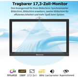 Draagbare monitor 17,3 inch, 1920 x 1080p, 60 Hz, 99% sRGB, HDMI USB-C draagbare monitor, uitgebreid computerscherm met luidspreker, compatibel met telefoon, laptop, Raspberry Pi, Xbox, PS4