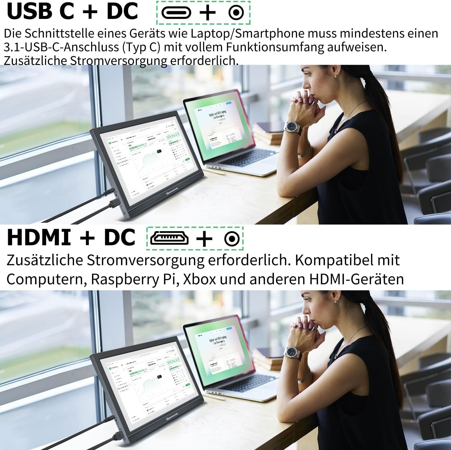 Draagbare monitor 17,3 inch, 1920 x 1080p, 60 Hz, 99% sRGB, HDMI USB-C draagbare monitor, uitgebreid computerscherm met luidspreker, compatibel met telefoon, laptop, Raspberry Pi, Xbox, PS4