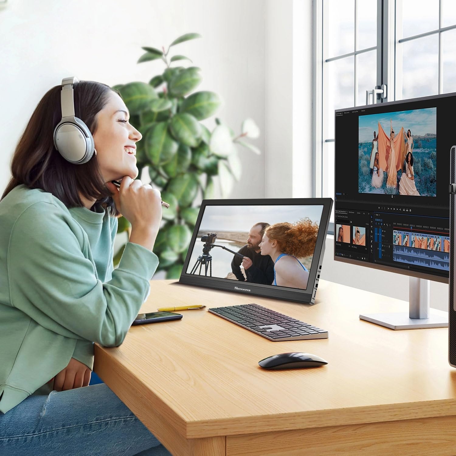 Draagbare monitor 17,3 inch, 1920 x 1080p, 60 Hz, 99% sRGB, HDMI USB-C draagbare monitor, uitgebreid computerscherm met luidspreker, compatibel met telefoon, laptop, Raspberry Pi, Xbox, PS4