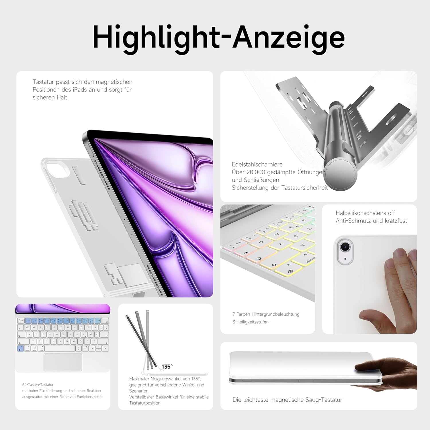 HOU Toetsenbordhoes met Trackpad voor iPad Air/Pro 13" (Wit) - 30% Korting