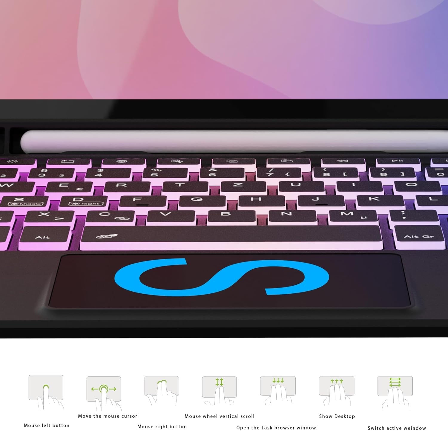 ROOFEI Hoes voor Samsung Galaxy S11 2025 11 inch, hoes met toetsenbord: Tab S11 Tablet 2025 5G toetsenbord met touchpad & 3-zozen-7-kleurige verlichting, Duitse QWERTZ-lay-out, toetsenbordhoes met