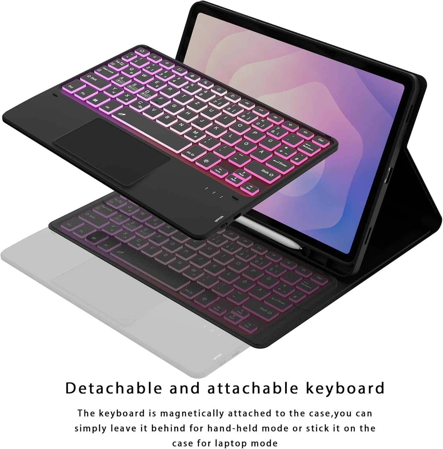 ROOFEI Hoes voor Samsung Galaxy S11 2025 11 inch, hoes met toetsenbord: Tab S11 Tablet 2025 5G toetsenbord met touchpad & 3-zozen-7-kleurige verlichting, Duitse QWERTZ-lay-out, toetsenbordhoes met