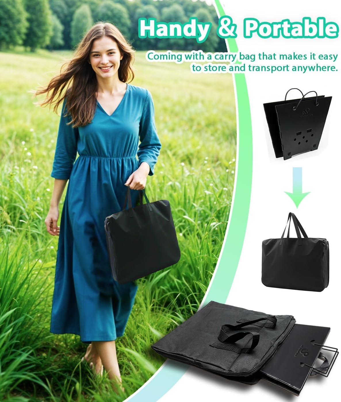 Snowpea Draagbare vuurkorf voor kamperen, inklapbare buitenvuurplaats, opvouwbaar met draagtas, ijzeren kom voor picknicks, vreugdevuur, patio, achtertuin en tuin - top grill, zwart (FP-01)