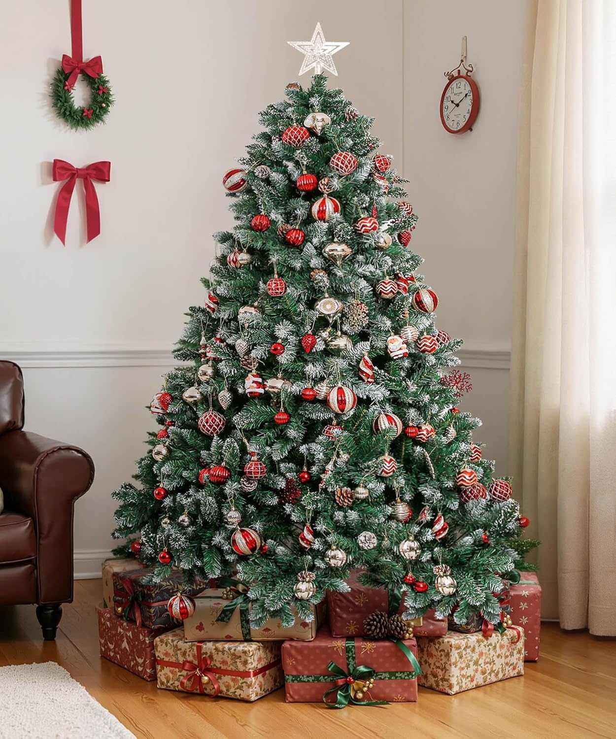 Yorbay Kerstboom Spar met Standaard 120cm-240cm voor Herbruikbare Kerstversiering (Kerstboom met Sneeuw, 180cm)