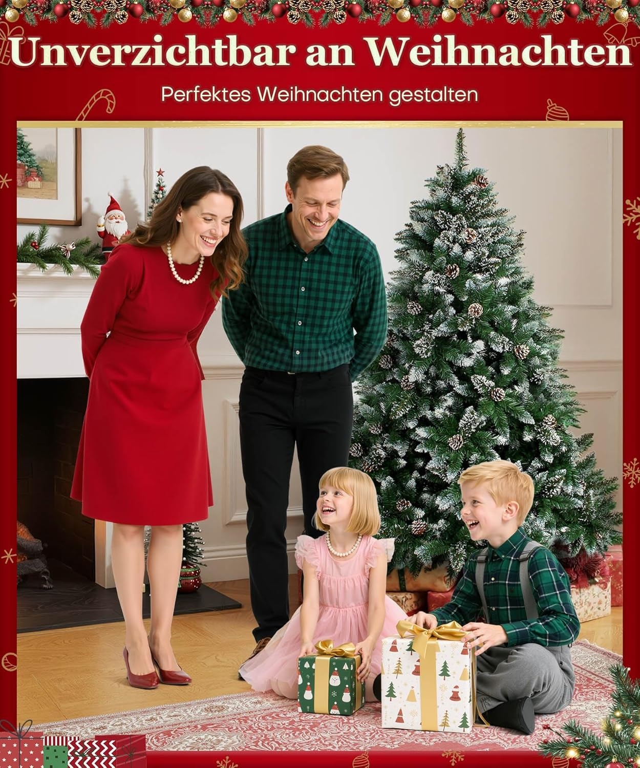 Yorbay Kerstboom Spar met Standaard 120cm-240cm voor Herbruikbare Kerstversiering (Kerstboom met Sneeuw, 180cm)