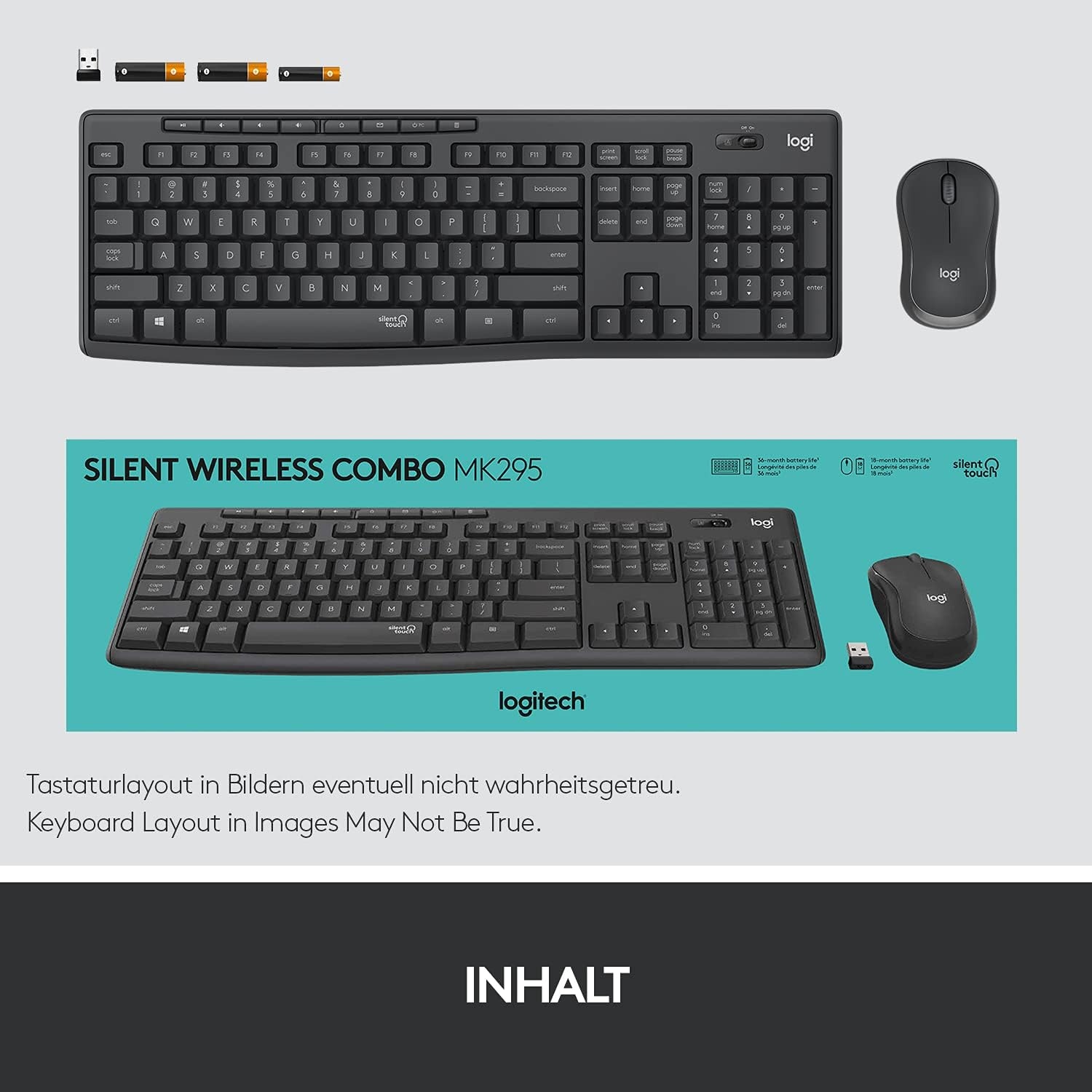 Logitech MK295 Siilencious draadloze combo, zwart (QWERTY Duitse versie)