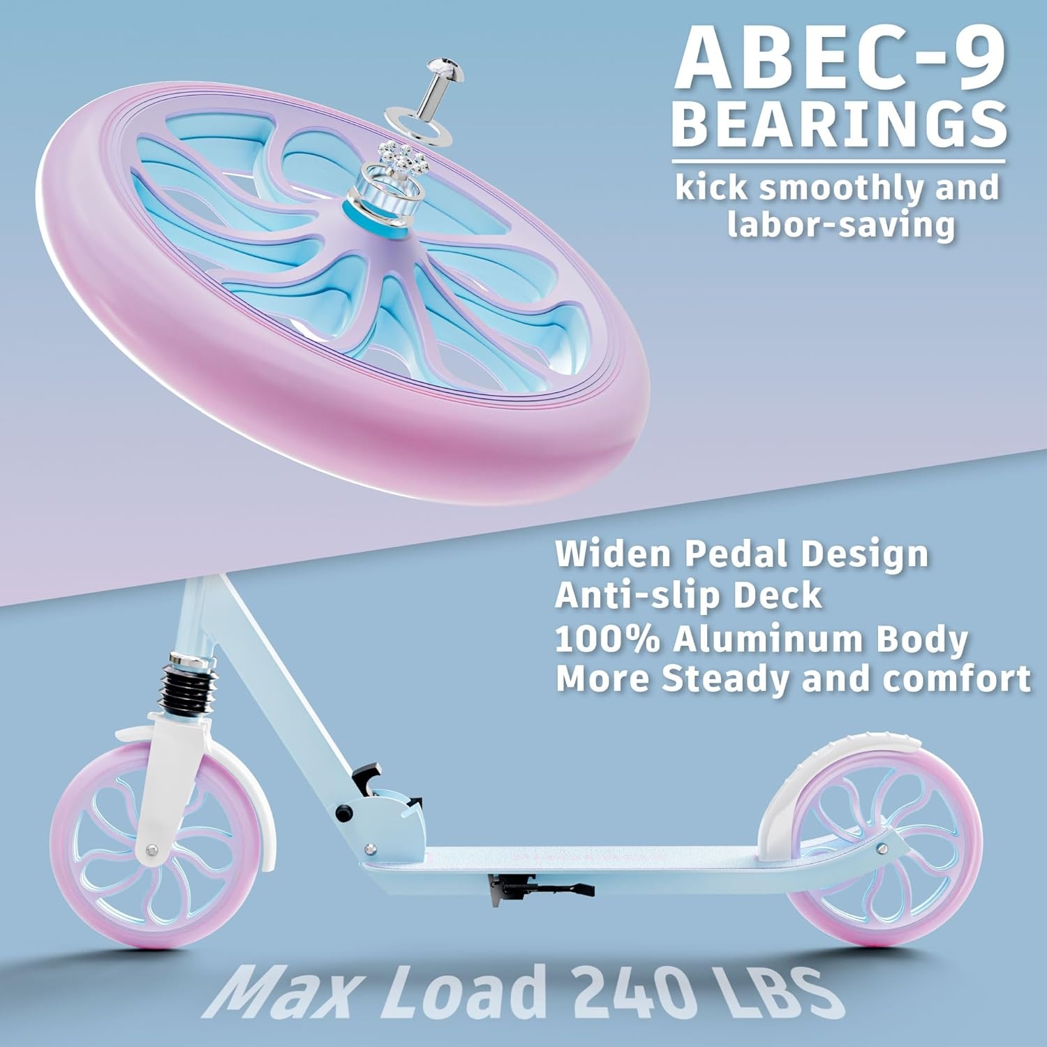 PHOEROS Kick Scooter voor kinderen van 6-12 jaar, tieners en volwassenen, jeugd. Lichtgewicht aluminium step voor tieners volwassenen jongens meisjes met 20,3 cm grote wielen, opvouwbaar, 3 in hoogte