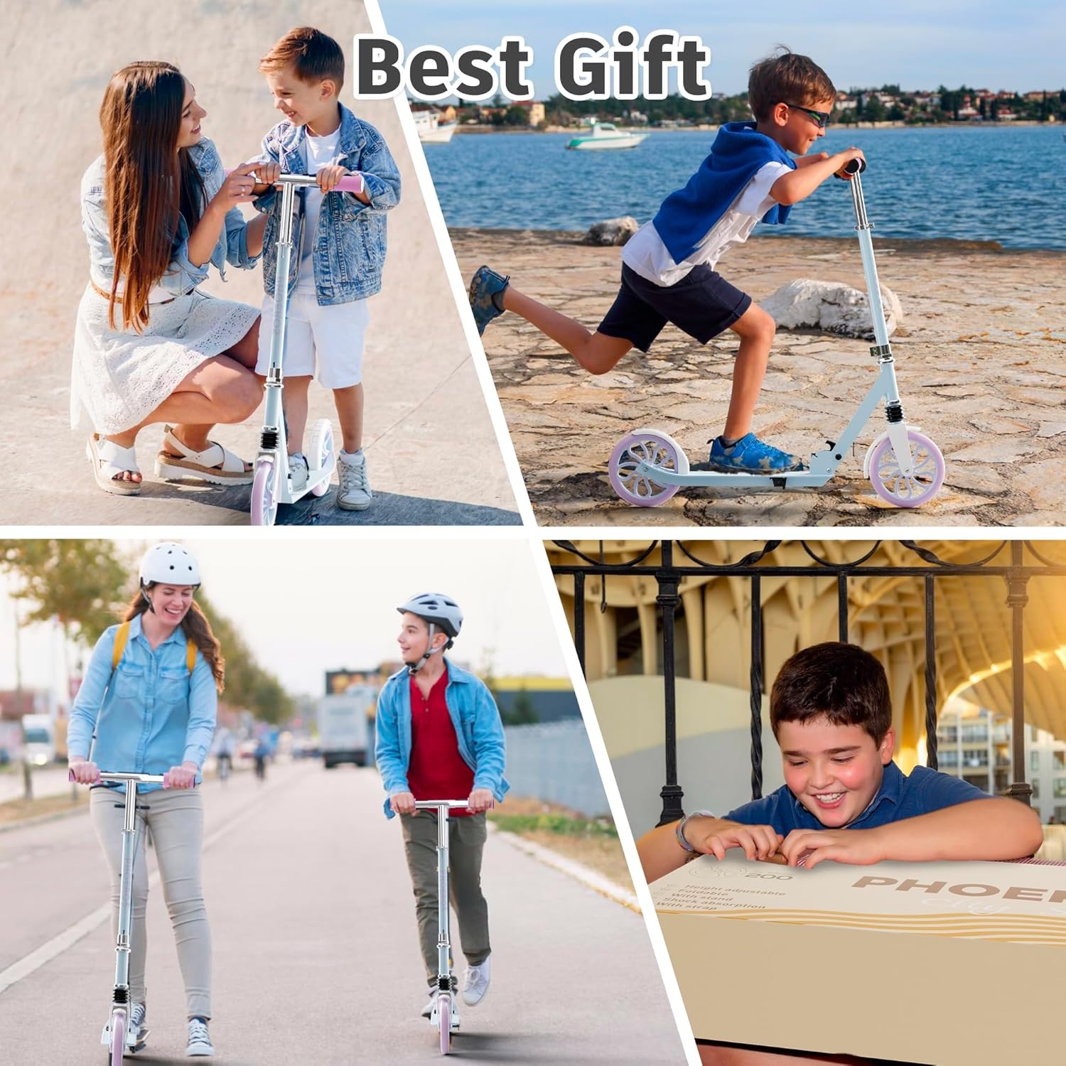 PHOEROS Kick Scooter voor kinderen van 6-12 jaar, tieners en volwassenen, jeugd. Lichtgewicht aluminium step voor tieners volwassenen jongens meisjes met 20,3 cm grote wielen, opvouwbaar, 3 in hoogte