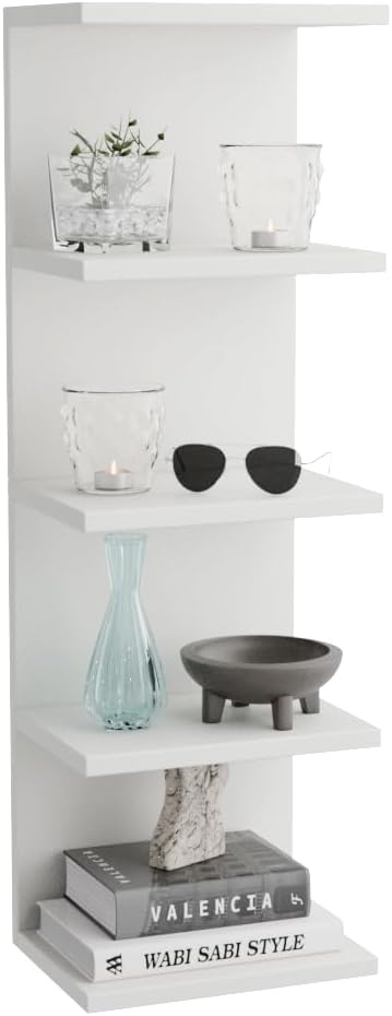 Boekenkast Wandplank, Aan Muur Gemonteerde Plank, Legplanken, Zwevende Planken, Boekenkast, Opbergplanken voor Slaapkamer, Woonkamer, Badkamer, Keuken, Bureau, 7 planken, Wit