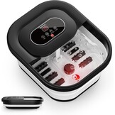 COMFIER Voetbubbelbad met massage en verwarming, opvouwbaar apparaat, vibratie en bubbels, timer, pedicure puimsteen, 35-48 °C, 8 shiatsu-wielen (zwart)