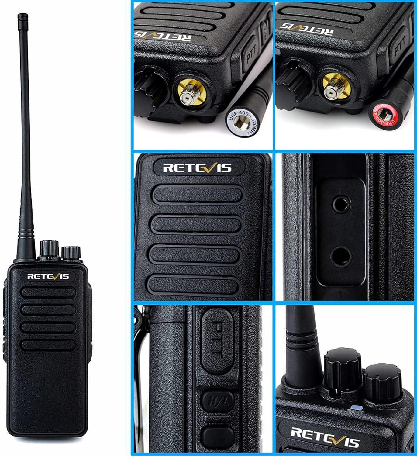 Retevis RT1 Walkie Talkie Long Range, 10km Lange Afstandsradio met Headset, Draagbare Radio met 3000mAh 1750Hz, Professionele Walky Talky voor Beveiliging, Bouwplaats (Zwart, 2 Stuks)