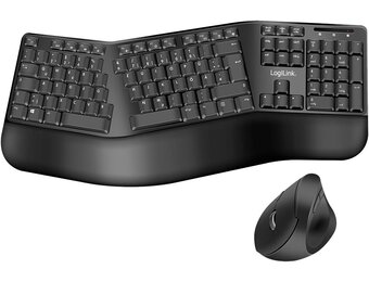 LogiLink Ergonomische draadloze toetsenbord-muisset met gedeeld toetsenbord (met 13 multimedia-toetsen)