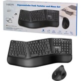 LogiLink Ergonomische draadloze toetsenbord-muisset met gedeeld toetsenbord (met 13 multimedia-toetsen)