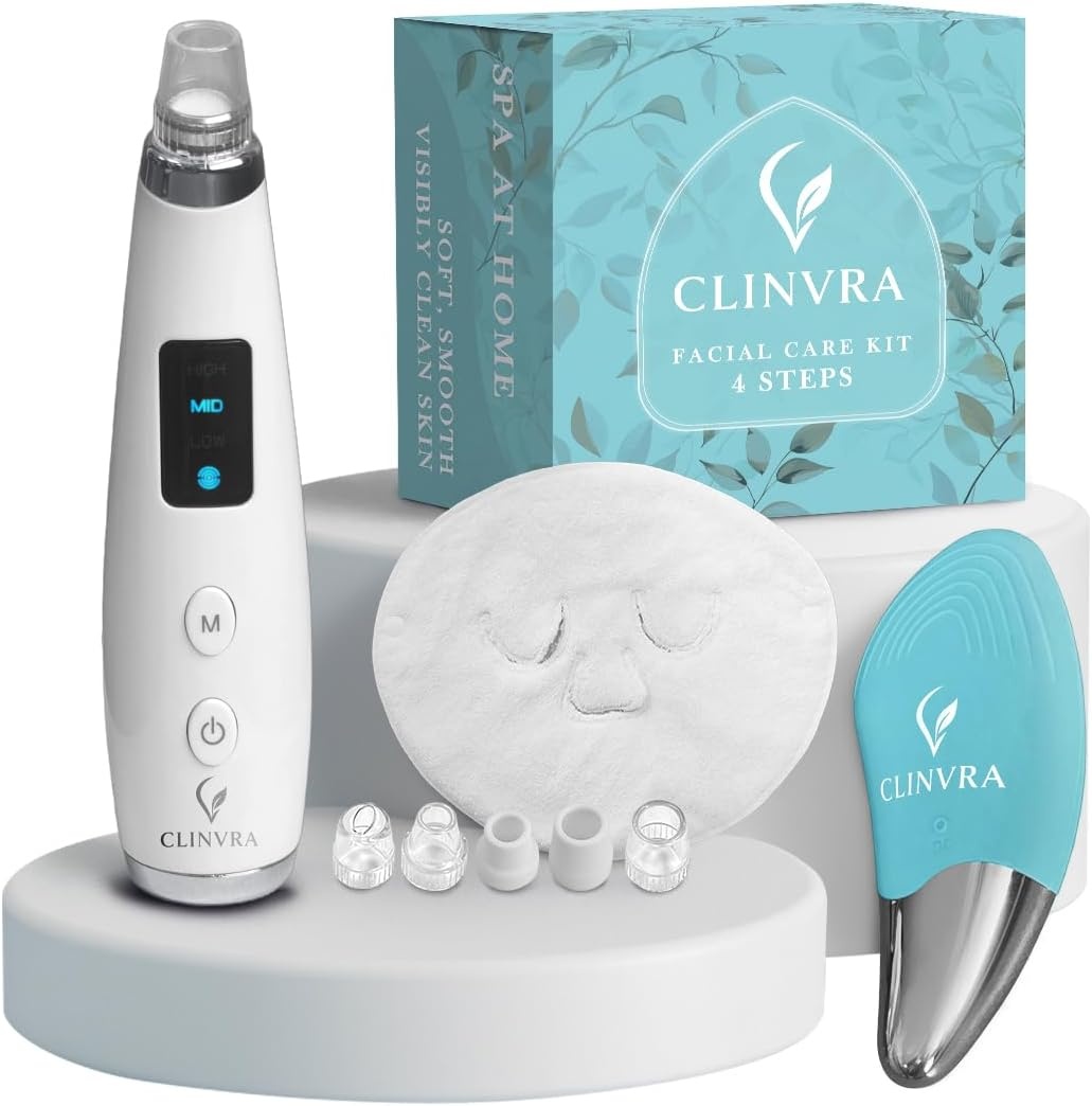 Gezichtsset met 4 stappen: Mee-eterzuiger met 5 sproeiers + elektrische gezichtsreiniger + handdoek voor het openen van poriën, extractor en poriënreiniger voor thuis