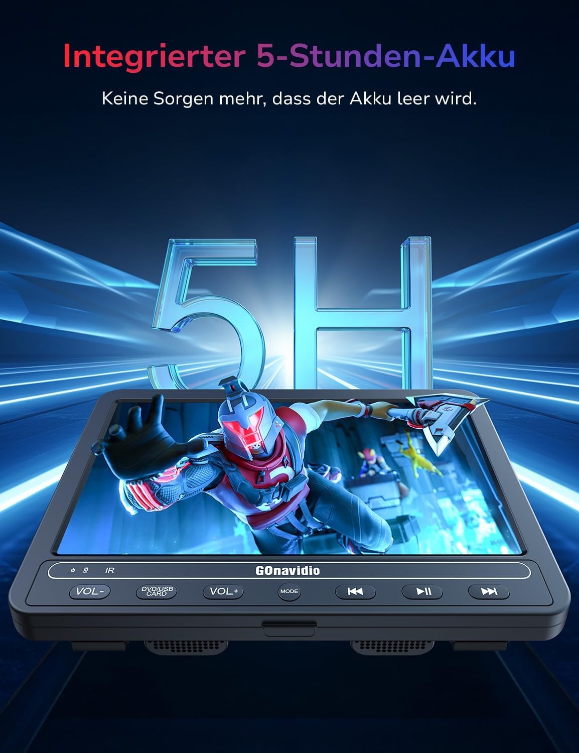 GOnavidio Autodvd-speler met 2 Schermen (10,5") en 5 uur Batterijduur, 2 Hoofdtelefoons, USB/SD, Regio-vrij