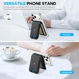 SHIELDON Portemonnee, echt lederen magnetische kaarthouder, RFID-blokkering en ID-venster, geschikt voor 6 kaarten, magnetische telefoonstandaard voor iPhone 16/15/14/13/12 Pro/Pro Max - Zwart