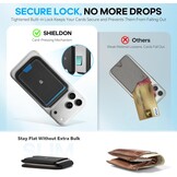 SHIELDON Portemonnee, echt lederen magnetische kaarthouder, RFID-blokkering en ID-venster, geschikt voor 6 kaarten, magnetische telefoonstandaard voor iPhone 16/15/14/13/12 Pro/Pro Max - Zwart