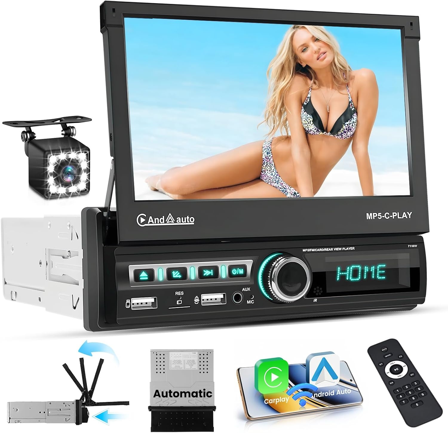 Hikity Autoradio 7" Flip-out met CarPlay/Android Auto - 34% Korting!