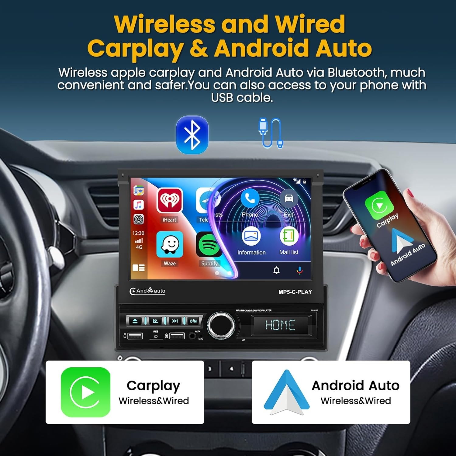 Hikity Autoradio 7" Flip-out met CarPlay/Android Auto - 34% Korting!
