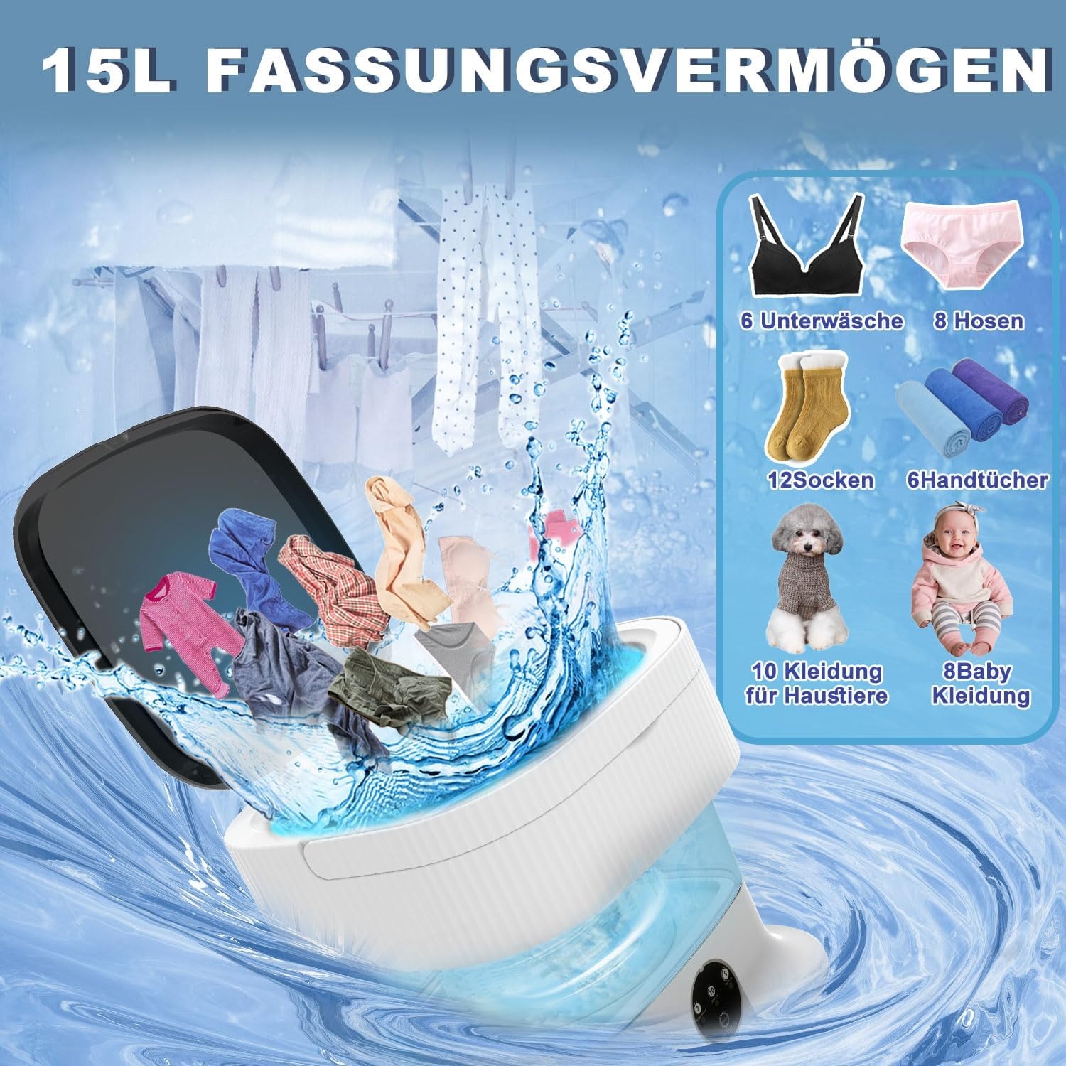 Mini Wasmachine 13L Opvouwbaar - Blauw - 53% Korting!
