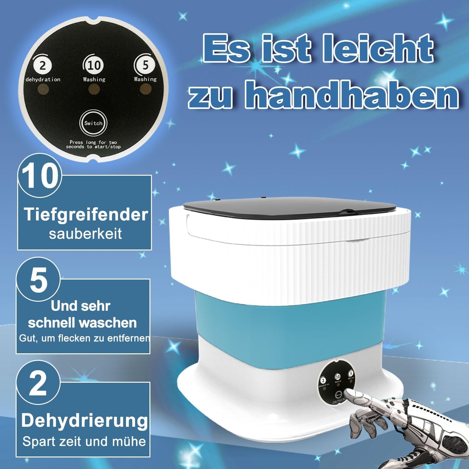 Mini Wasmachine 13L Opvouwbaar - Blauw - 53% Korting!