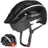 VICTGOAL MTB Fietshelm met Vizier & LED - Zwart/Wit - Nu 29% Korting!