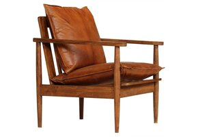 VidaXL Fauteuil Echt Leer & Acaciahout - 41% Korting!