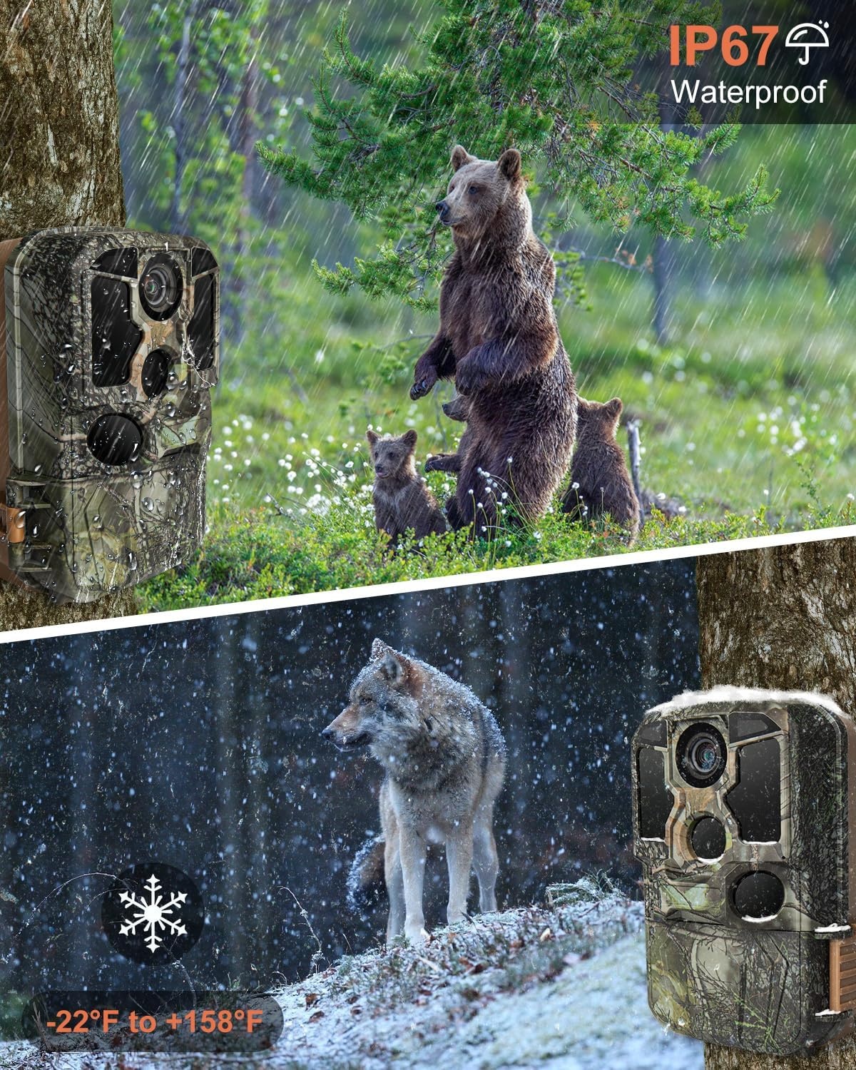 KJK Wildcamera met mobiele telefoontransmissie-app, 4K 64MP HD WLAN Bluetooth wildcamera met bewegingsmelder nachtzicht, 64 GB geheugenkaart, 0,1 s trigger