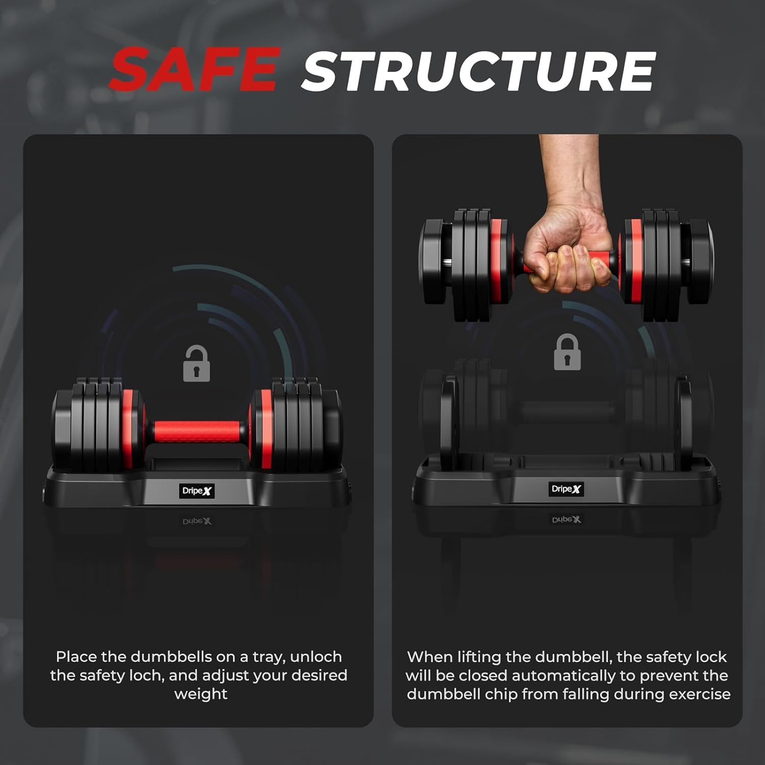 Dripex Verstelbare korte halters, halterset met anti-slip handgreep, verstelbare halterschijven en opbergbakje, afzonderlijk of een paar verkrijgbaar