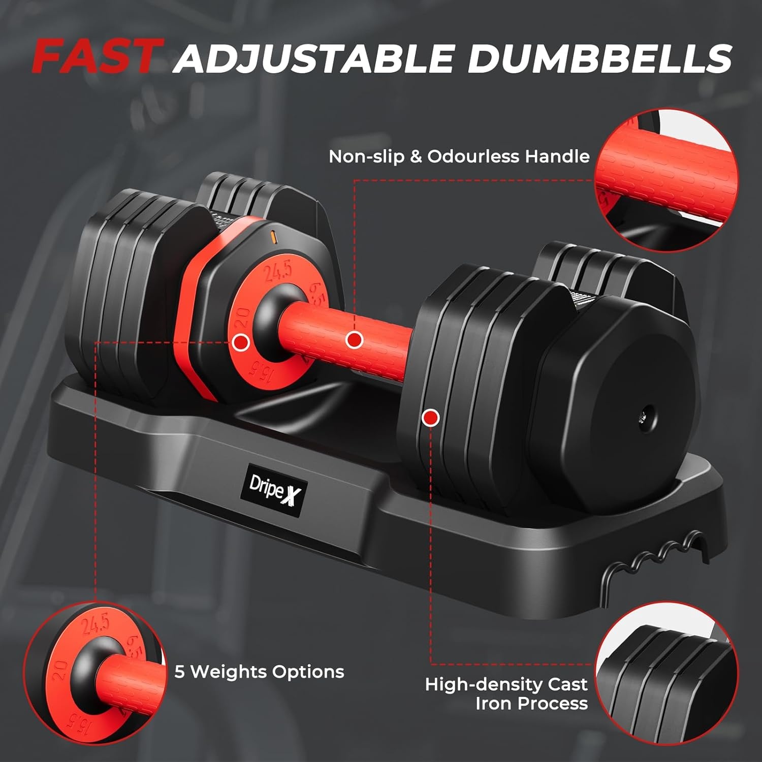 Dripex Verstelbare korte halters, halterset met anti-slip handgreep, verstelbare halterschijven en opbergbakje, afzonderlijk of een paar verkrijgbaar